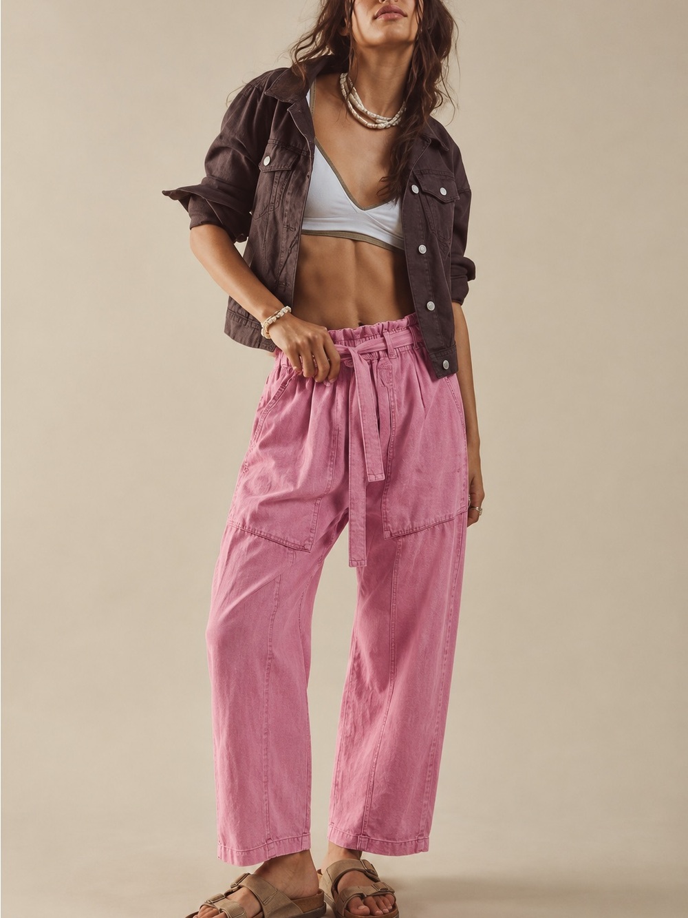 Free People Sky Rider Rosebloom Cotton Linen Cargo Pants S/P Boho